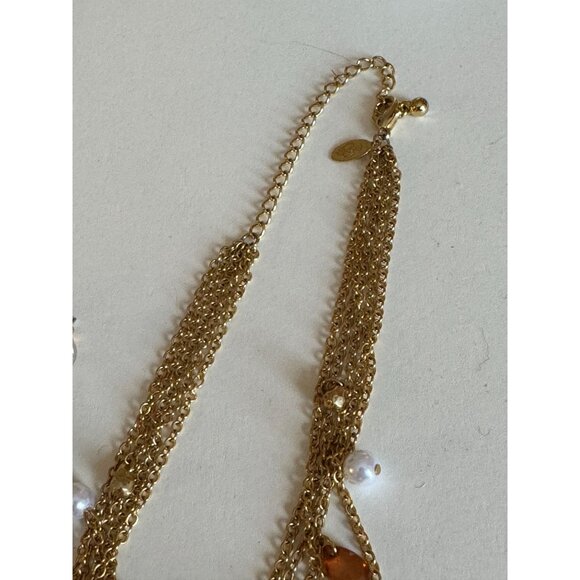 Premier Jewelry Gold Multi-Strand Necklace Earrings Set Faux Pearls Amber Color - Picture 7 of 9